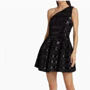 As It May Mireille Mini Dress Sequin One Shoulder Fit And Flare Black Size XL
